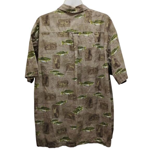 🐟Columbia River Lodge Fishing Shirt 🎣 XL Cotton Angler Print Short Sleeve🚣 - Picture 2 of 15